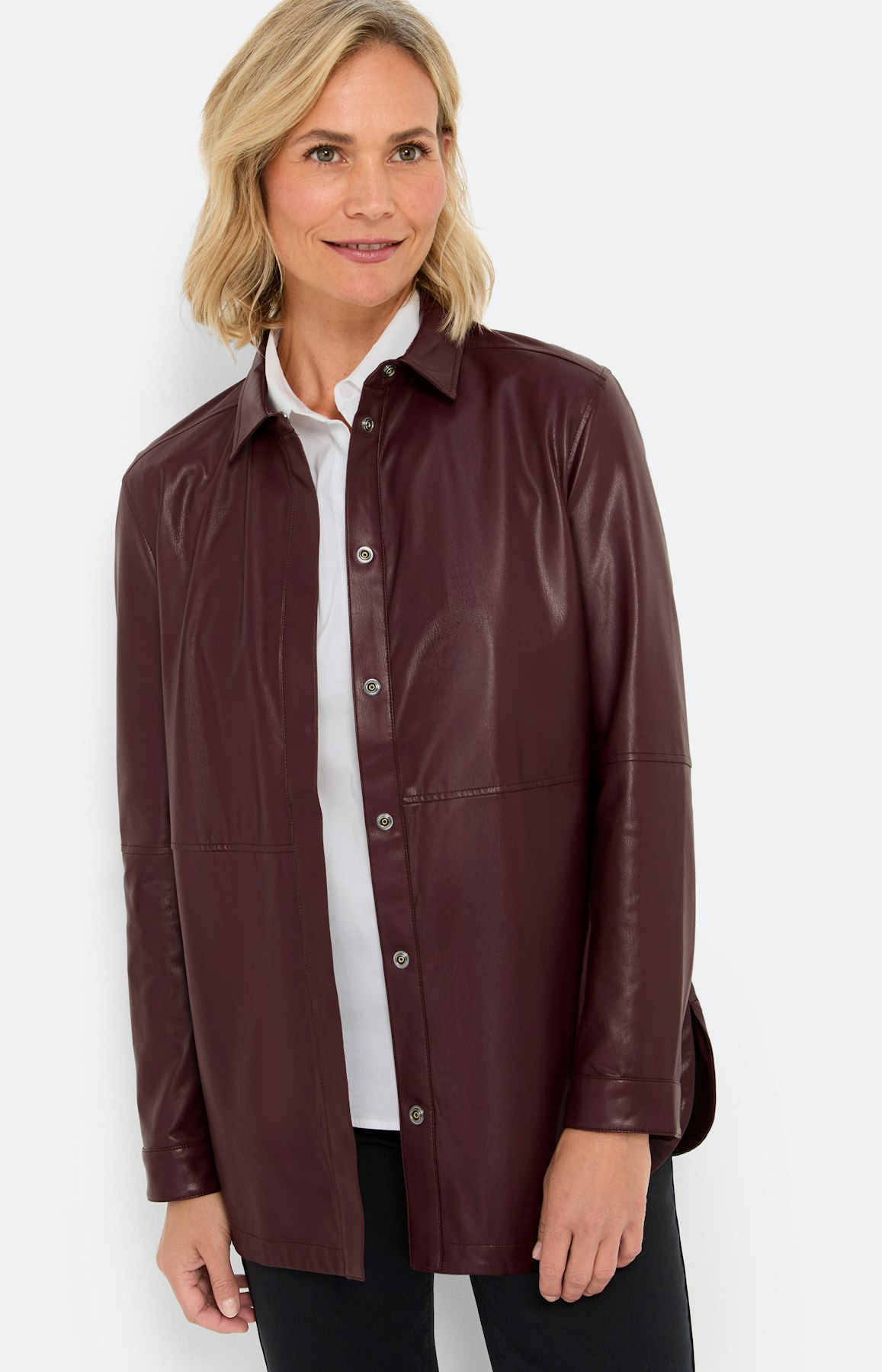 Overshirt van imitatieleer, bourgondië