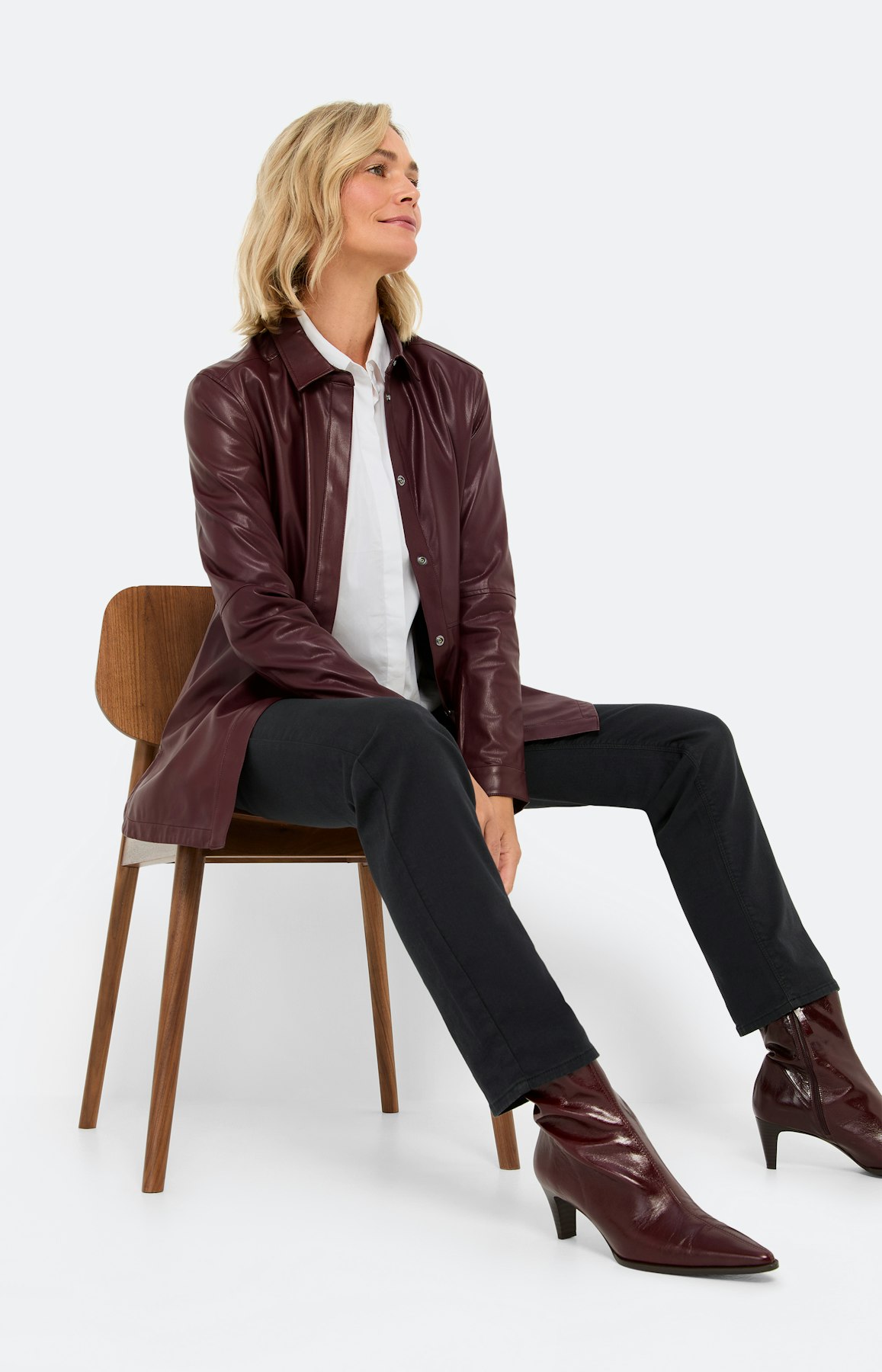 Overshirt van imitatieleer, bourgondië