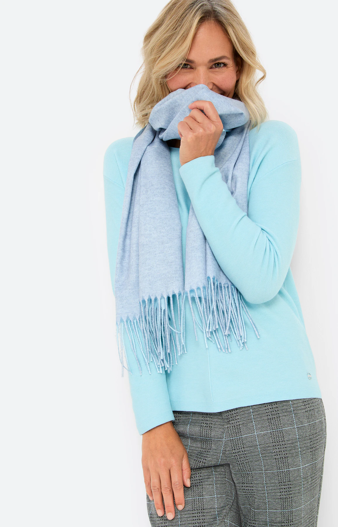 Sjaal met franje, lichtblauw