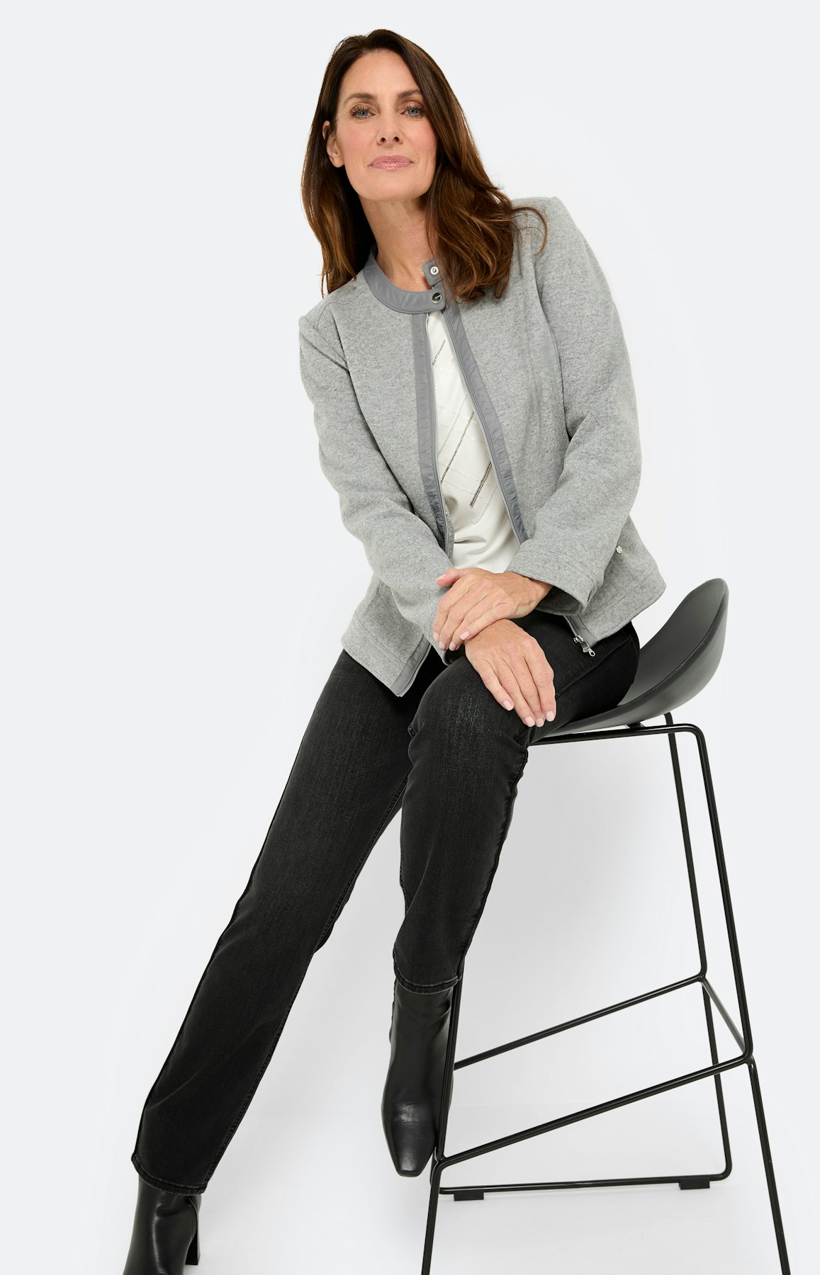 Gebreide blazer met een rits, lichtgrijs