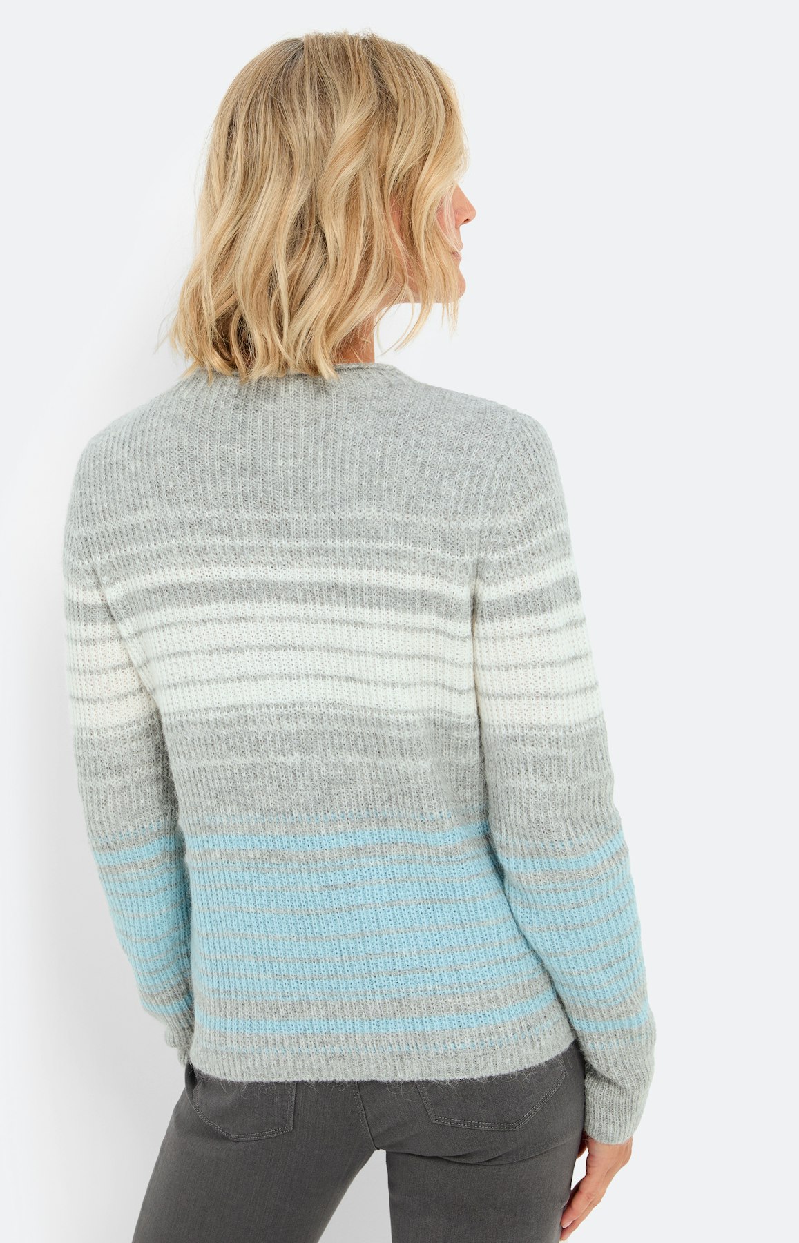 Gestreepte trui met ronde hals, grijs