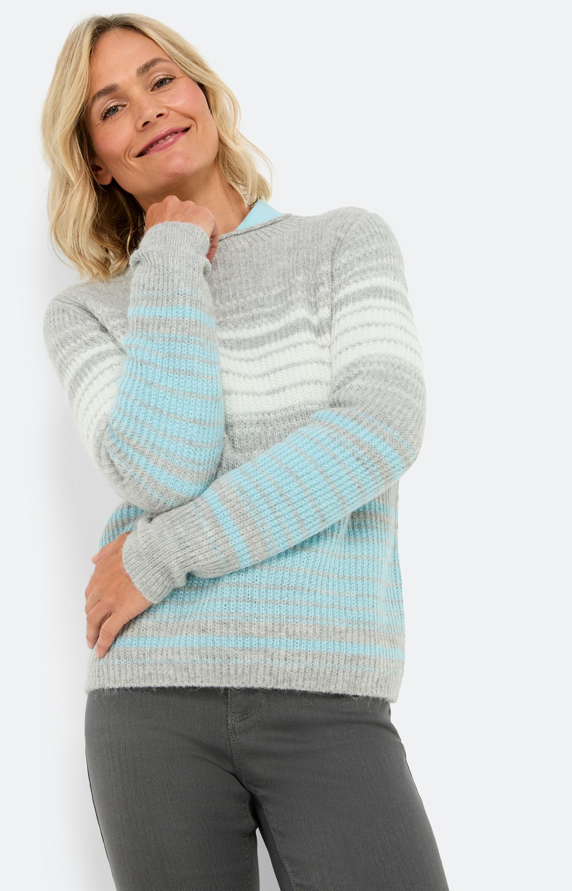 Gestreepte trui met ronde hals, grijs