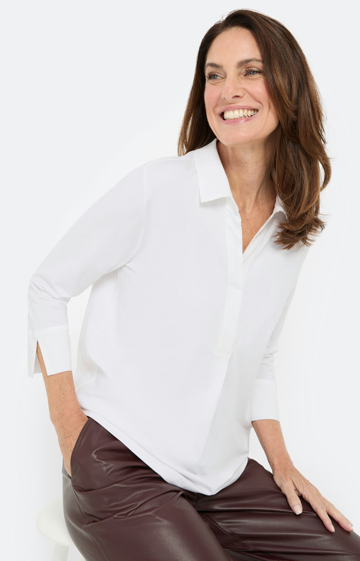 Blouse in een materialenmix, wit