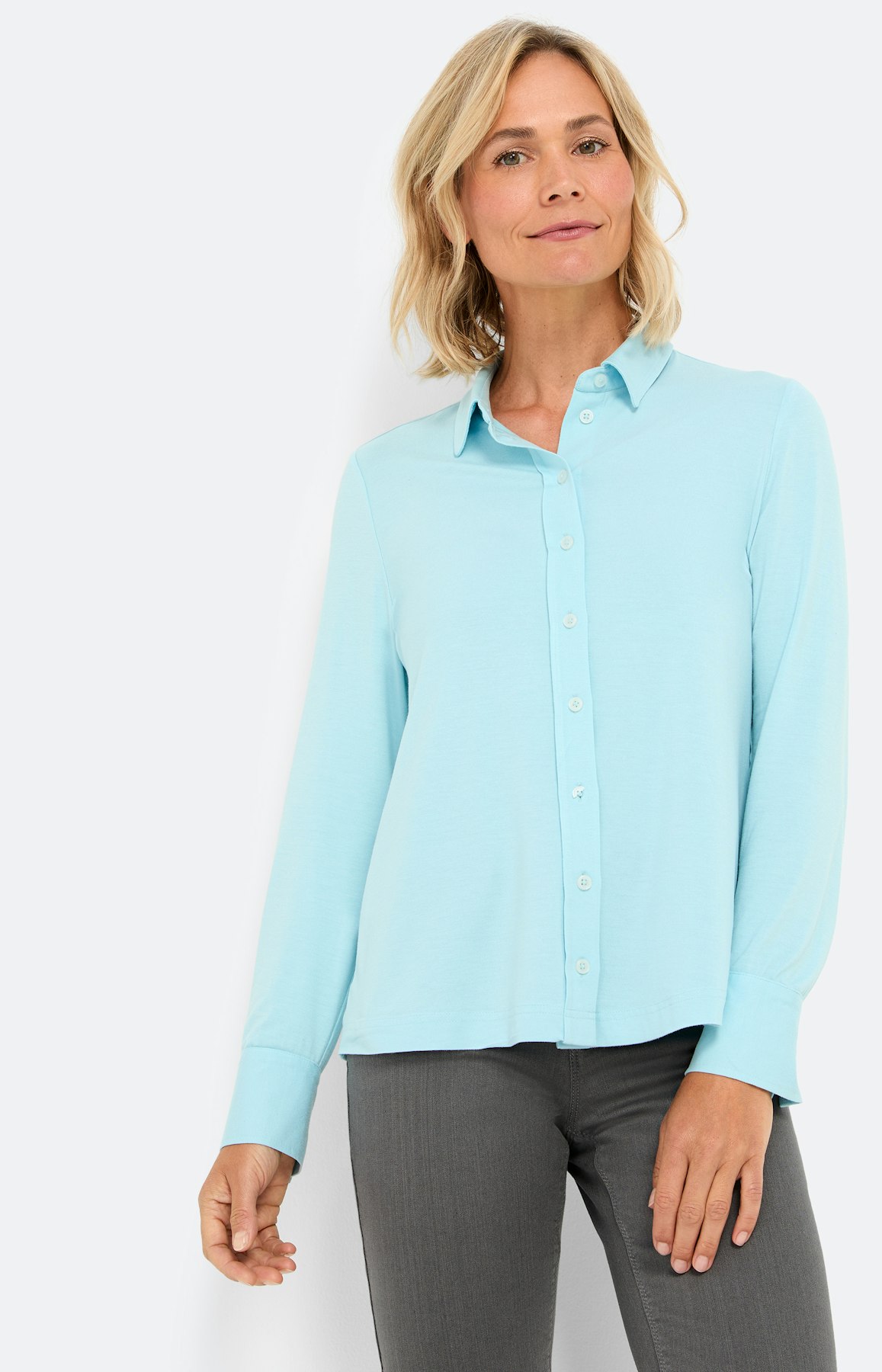 Overhemdblouse van jersey, lichtblauw