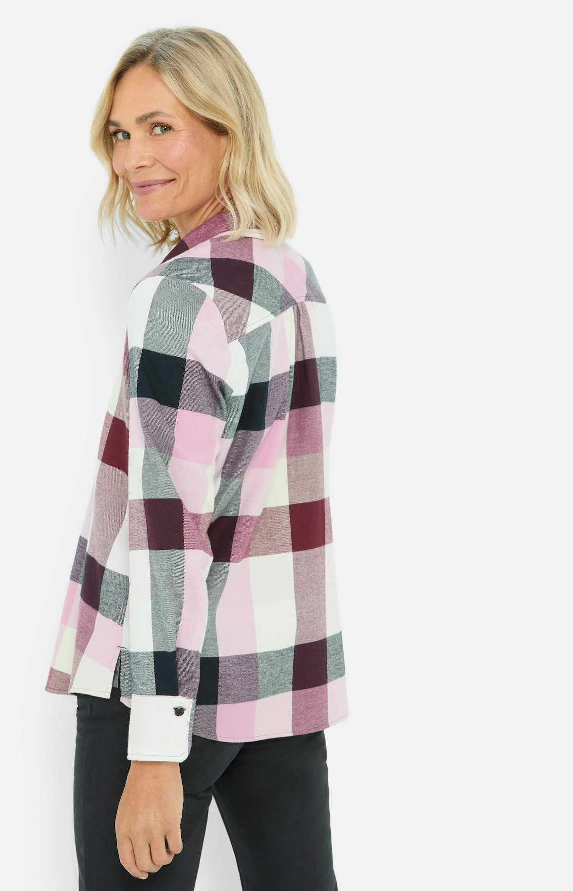 Geruite blouse van katoen, roze