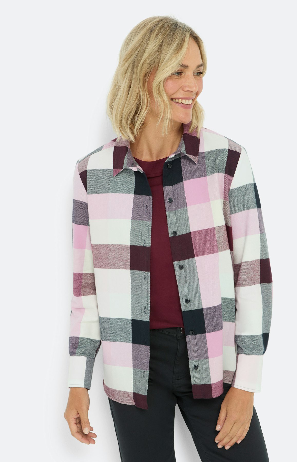 Geruite blouse van katoen, roze