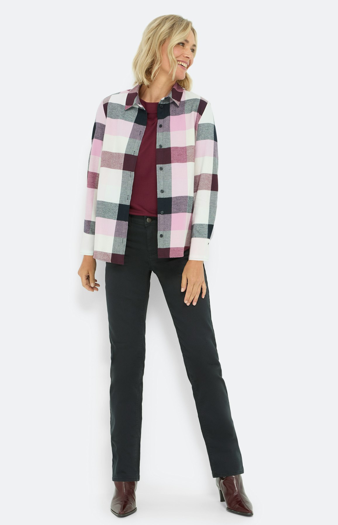 Geruite blouse van katoen, roze