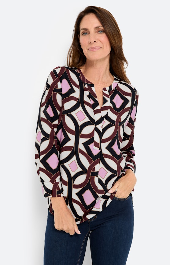 Bluse mit All Over-Print, burgund