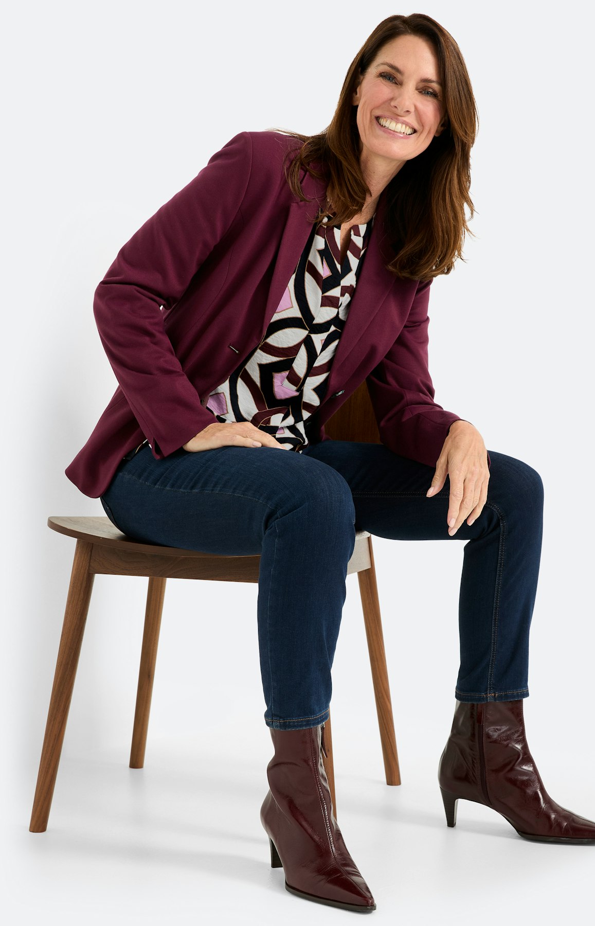 Blouse met print all-over, bourgondië