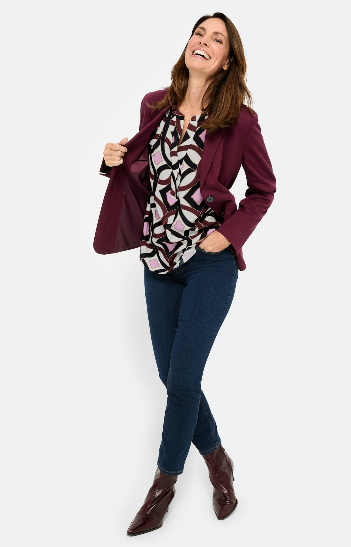Blouse met print all-over, bourgondië