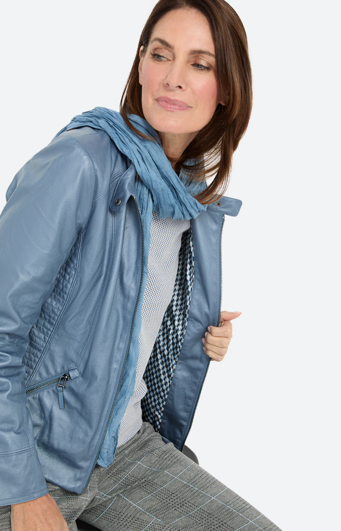 Bikerjack van imitatieleer, blauwgrijs