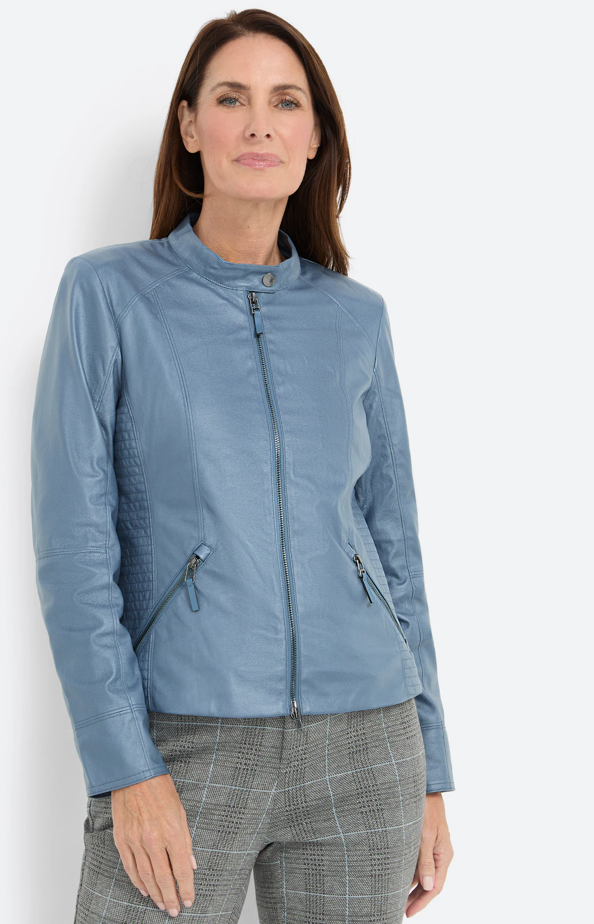 Bikerjack van imitatieleer, blauwgrijs