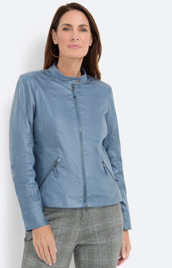 Bikerjacke aus Lederimitat, blaugrau