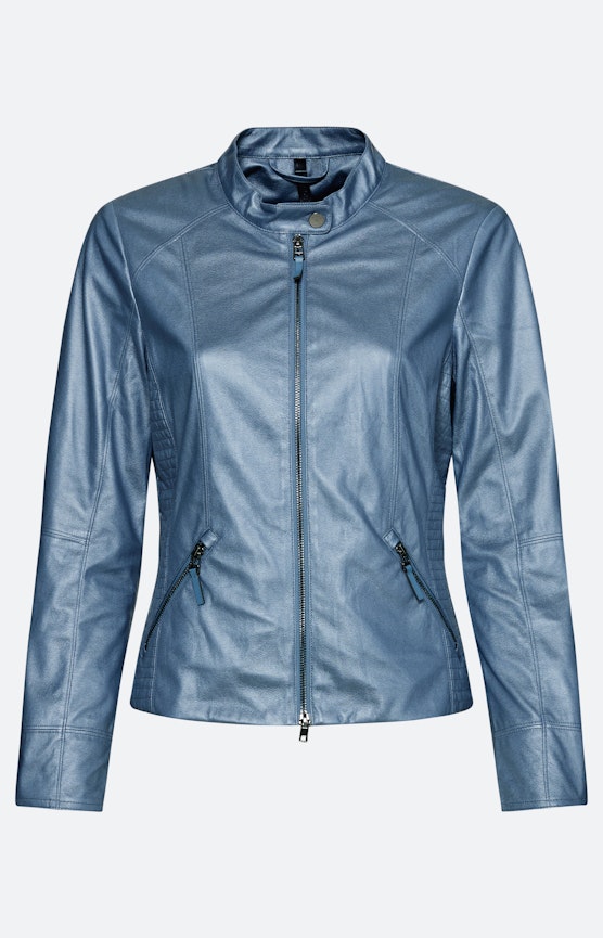 Bikerjacke aus Lederimitat, blaugrau