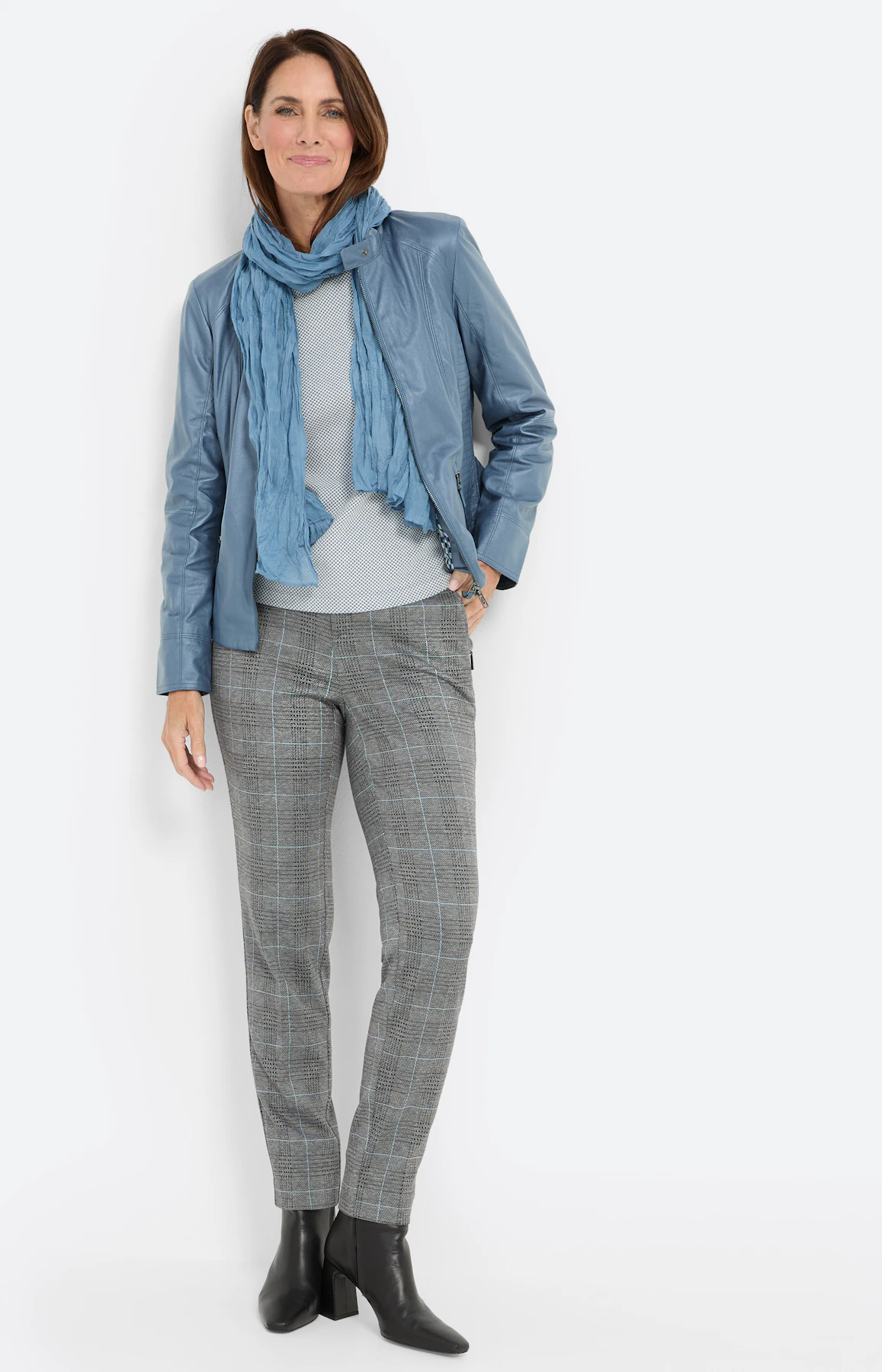 Bikerjack van imitatieleer, blauwgrijs