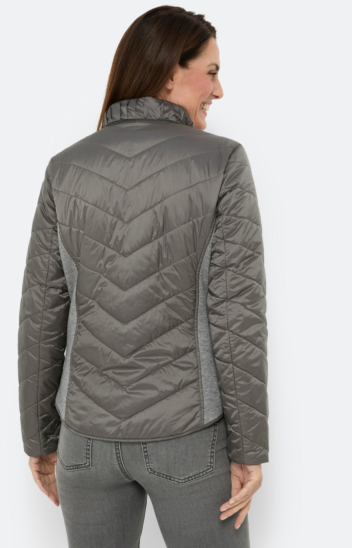 Gewatteerde jas in materialenmix, grijs