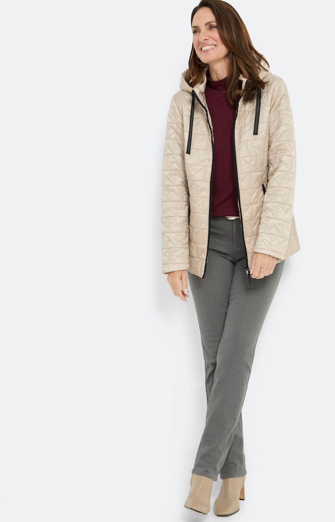 Gedessineerde gewatteerde jas, beige