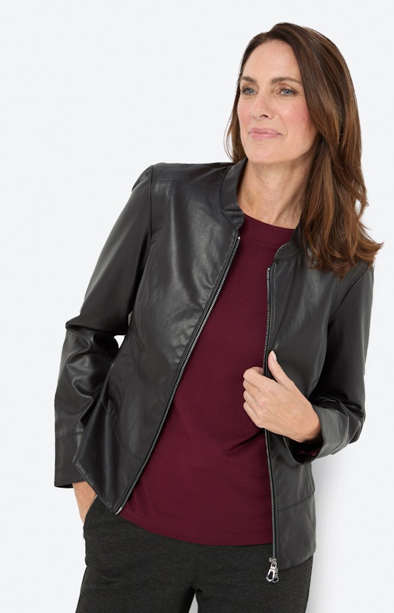 Jacke aus Lederimitat, schwarz