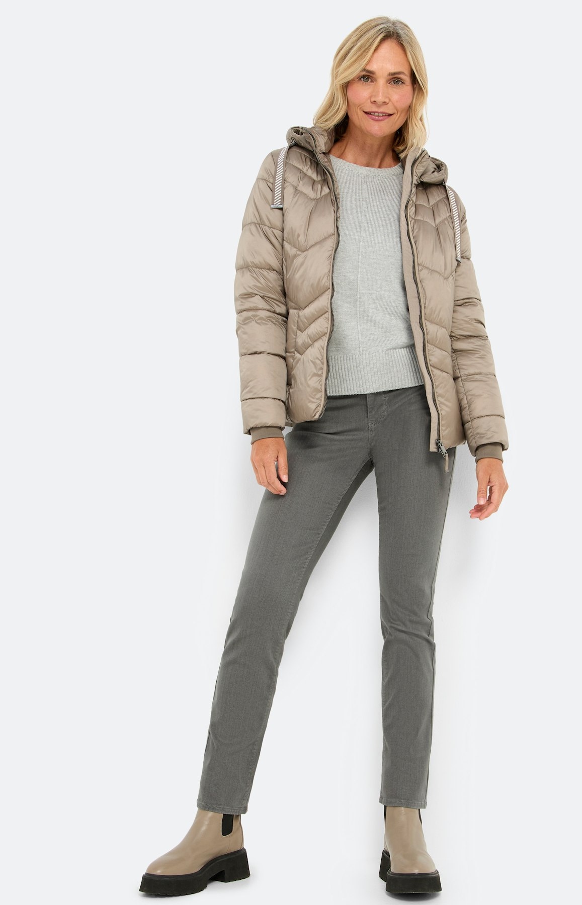 Jas met zigzagstiksel, taupe