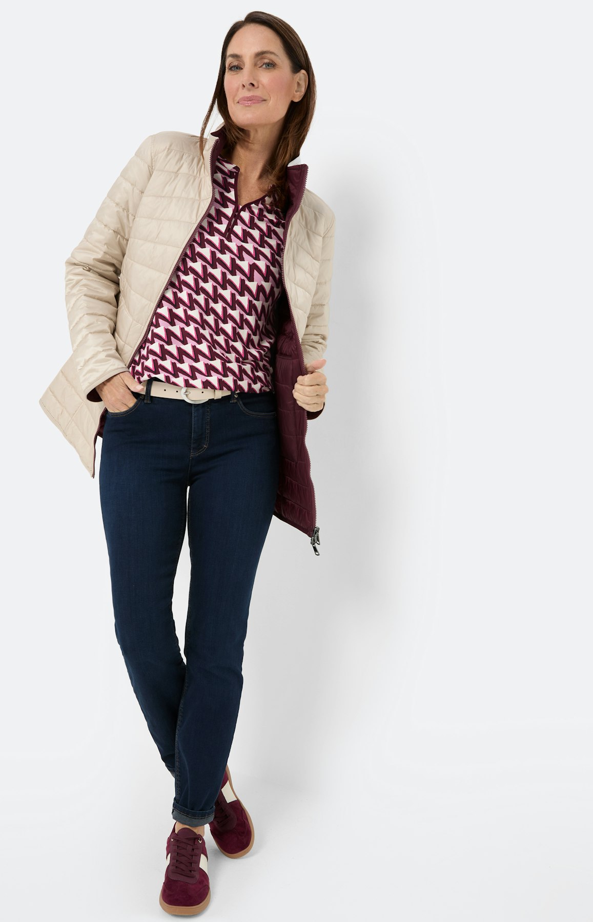 Gewatteerde jas met zakken, beige