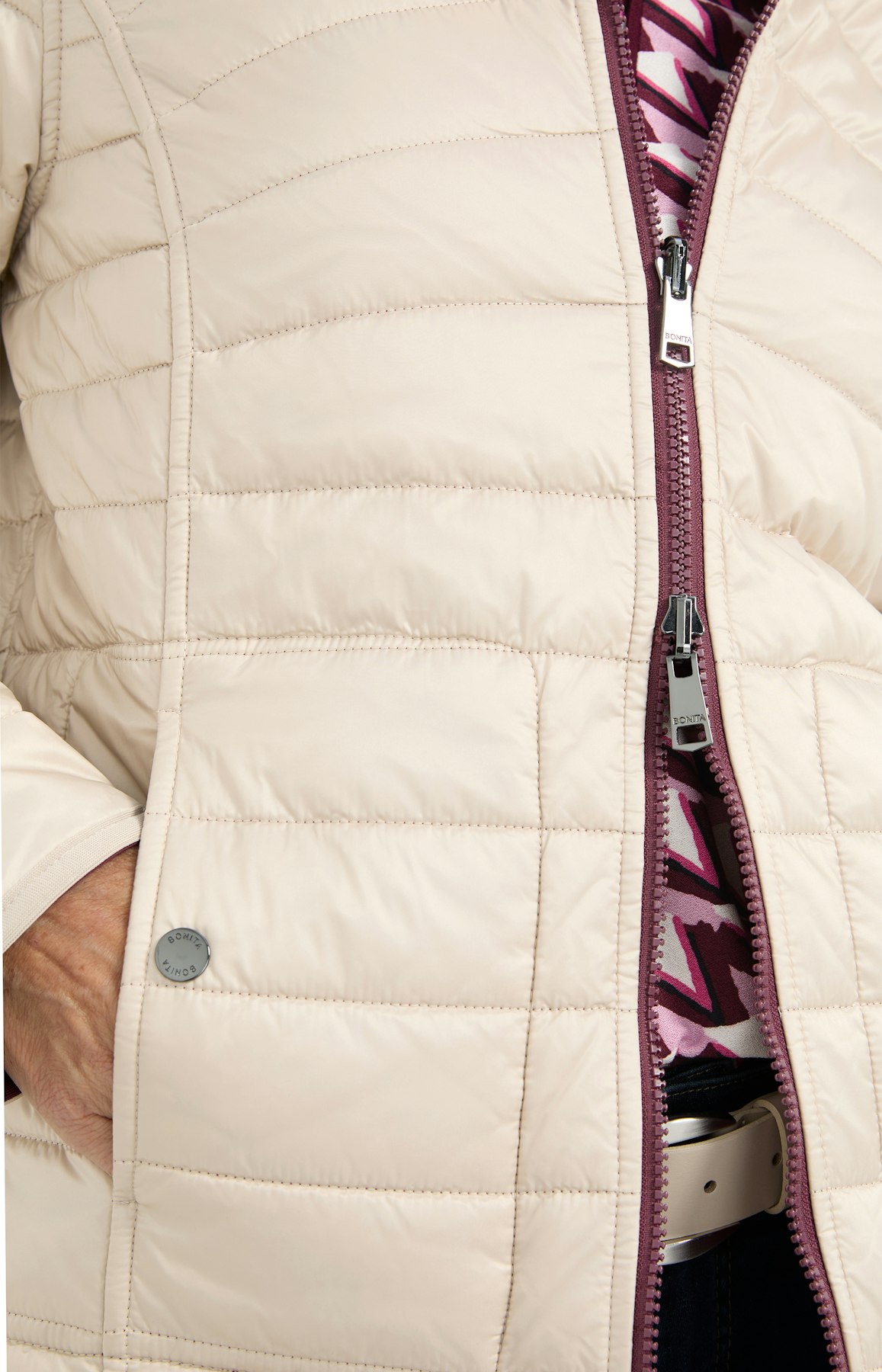 Gewatteerde jas met zakken, beige