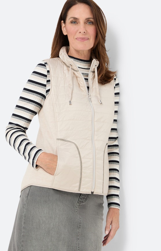 Steppweste mit Materialmix, beige