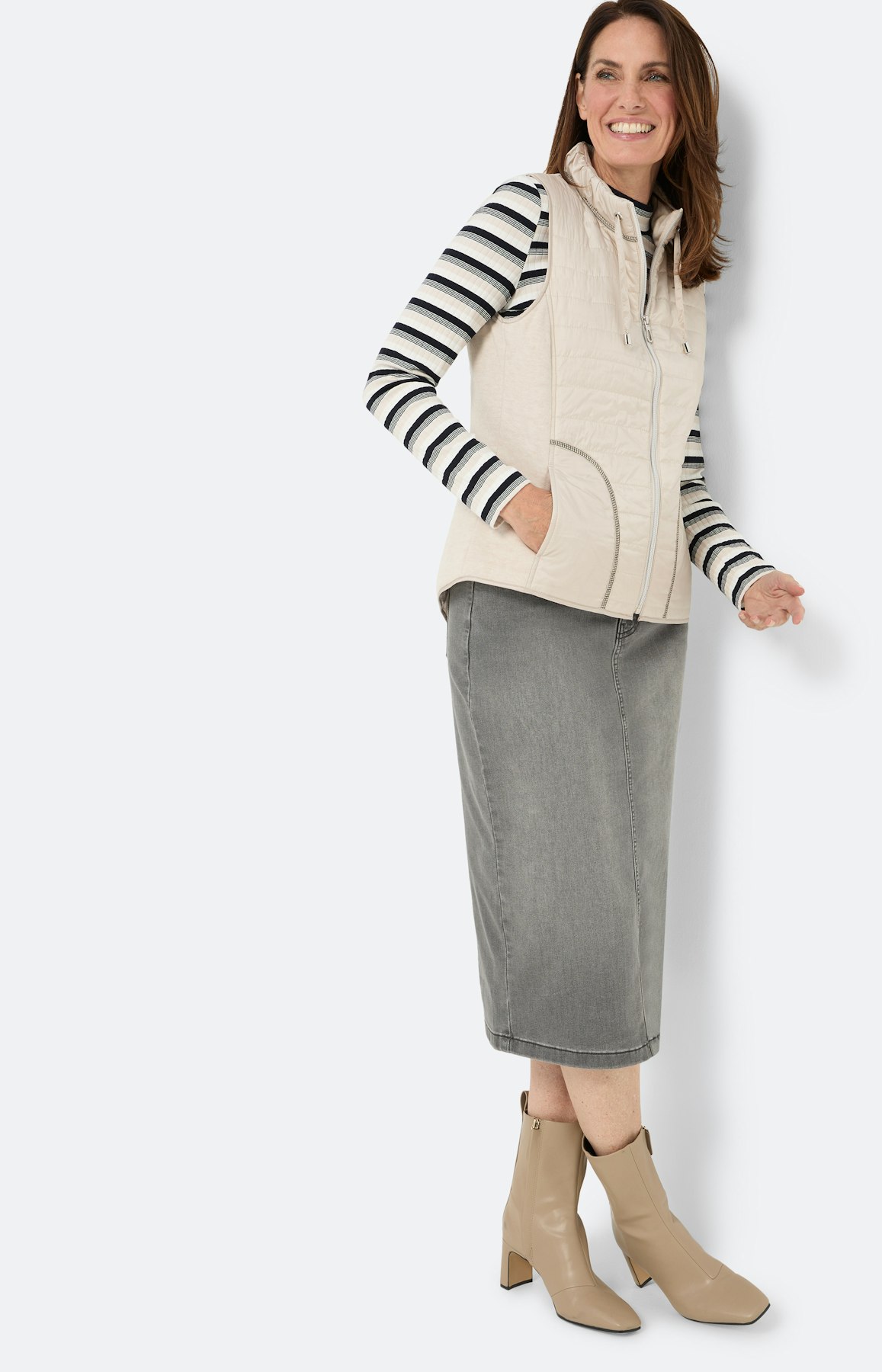 Bodywarmer in materialenmix, beige