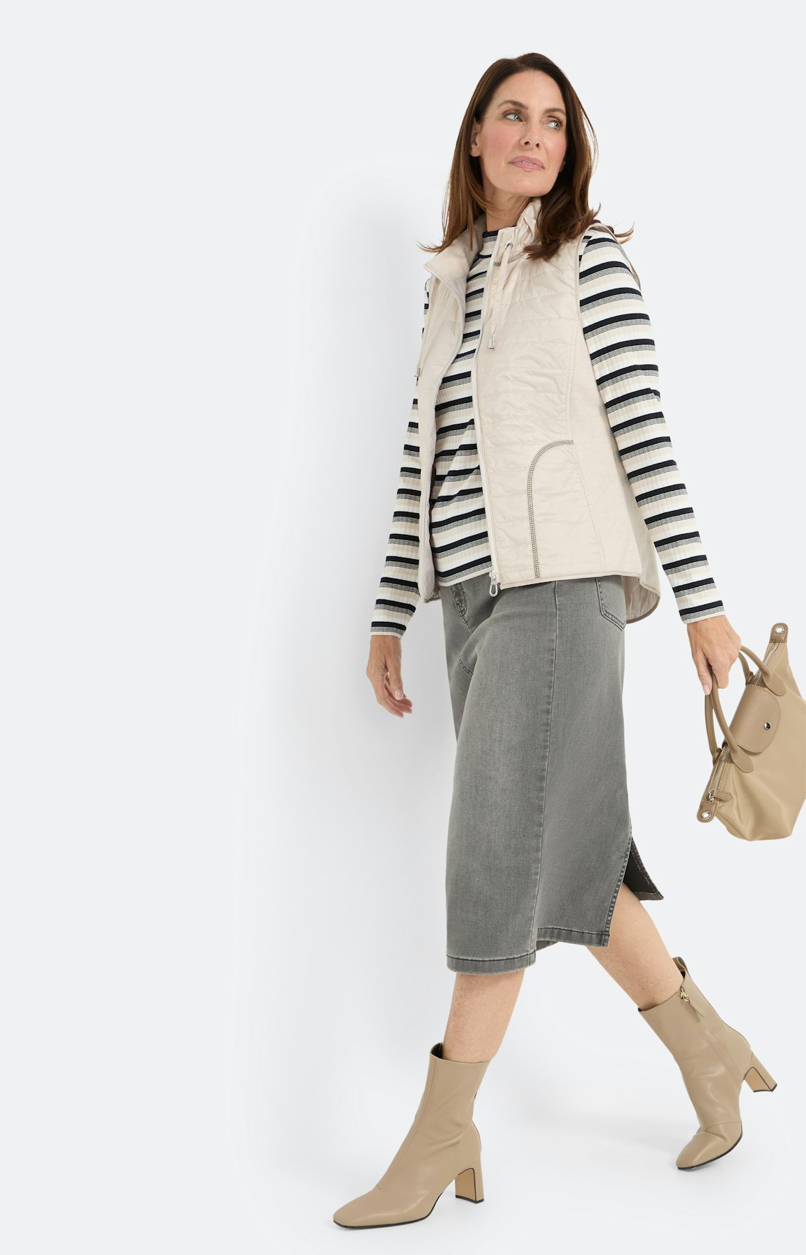 Bodywarmer in materialenmix, beige