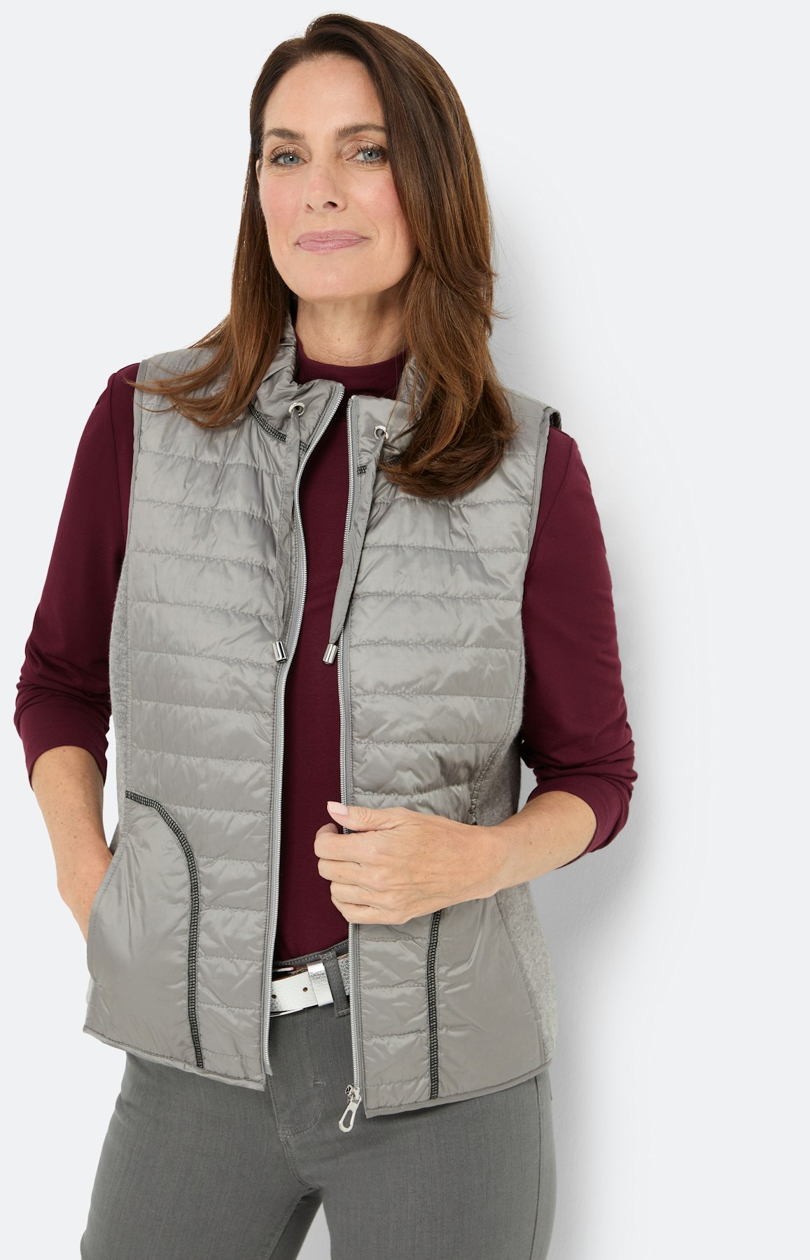 Bodywarmer in materialenmix, grijs