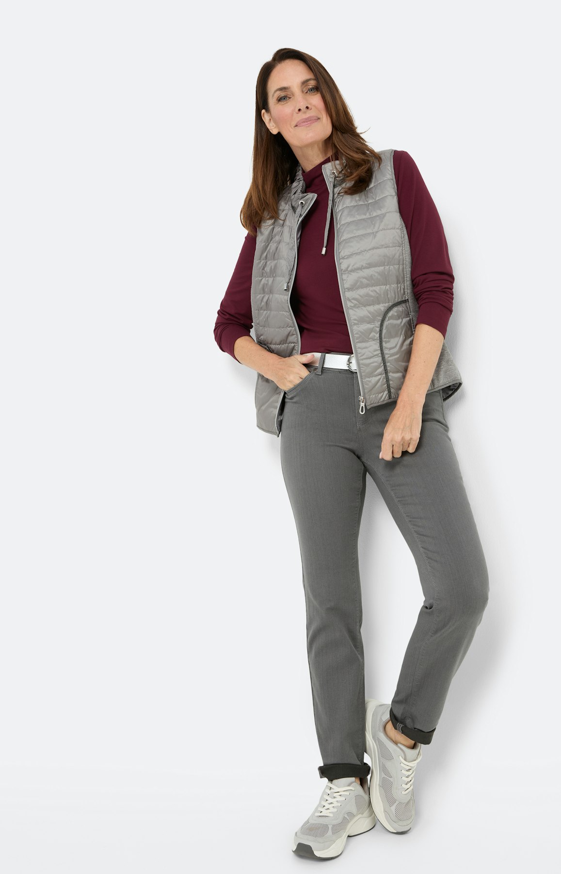 Bodywarmer in materialenmix, grijs