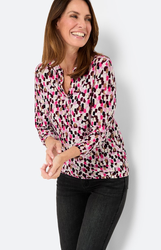 Gestippeld shirt met kraag, bourgundie