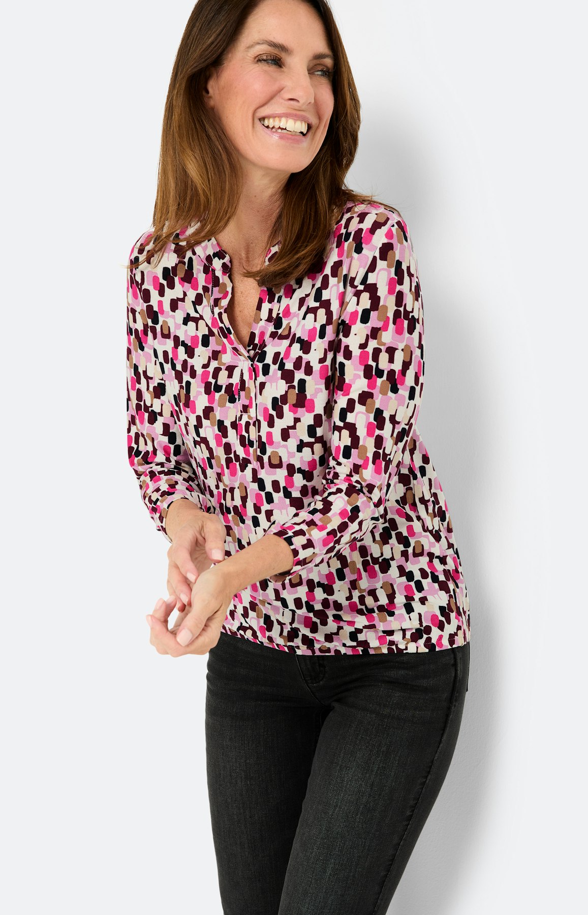 Gestippeld shirt met kraag, bourgundie