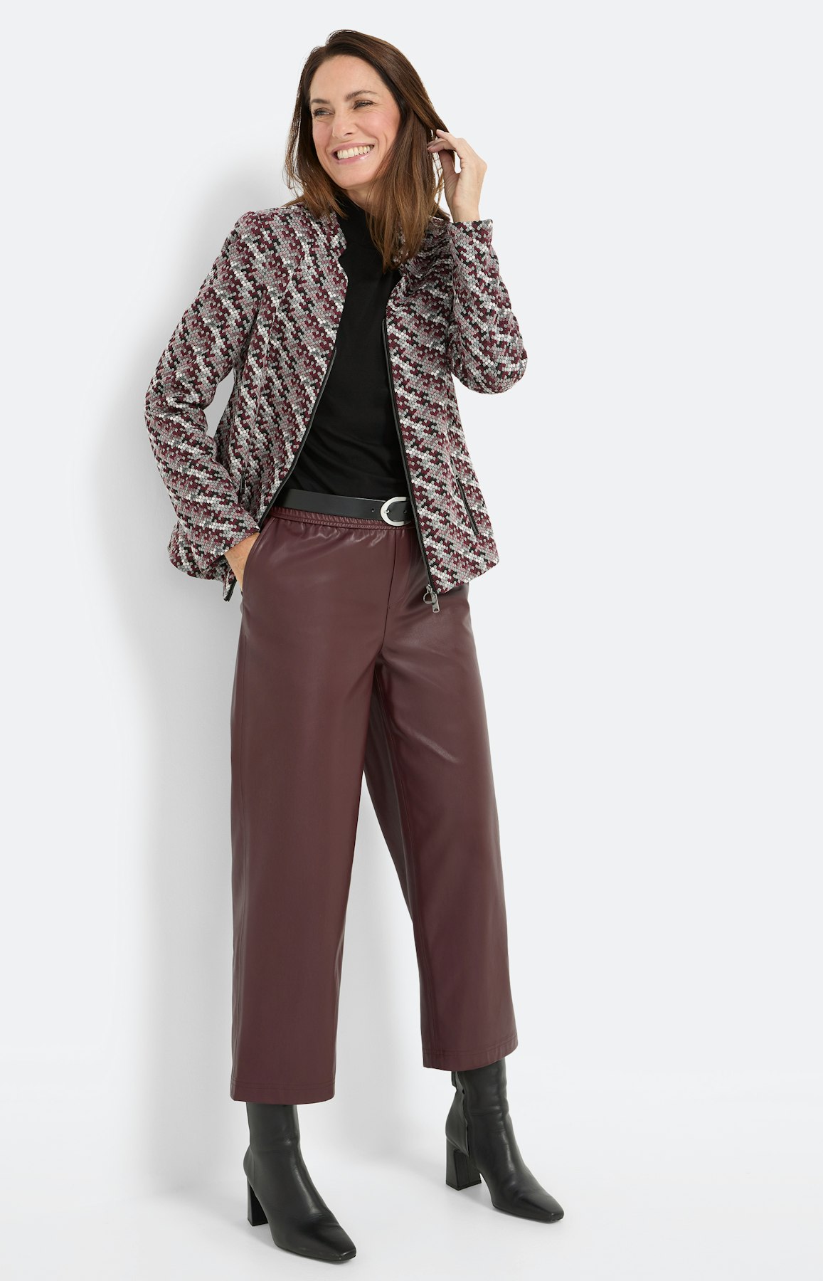 Strickblazer mit Reißverschluss, burgund