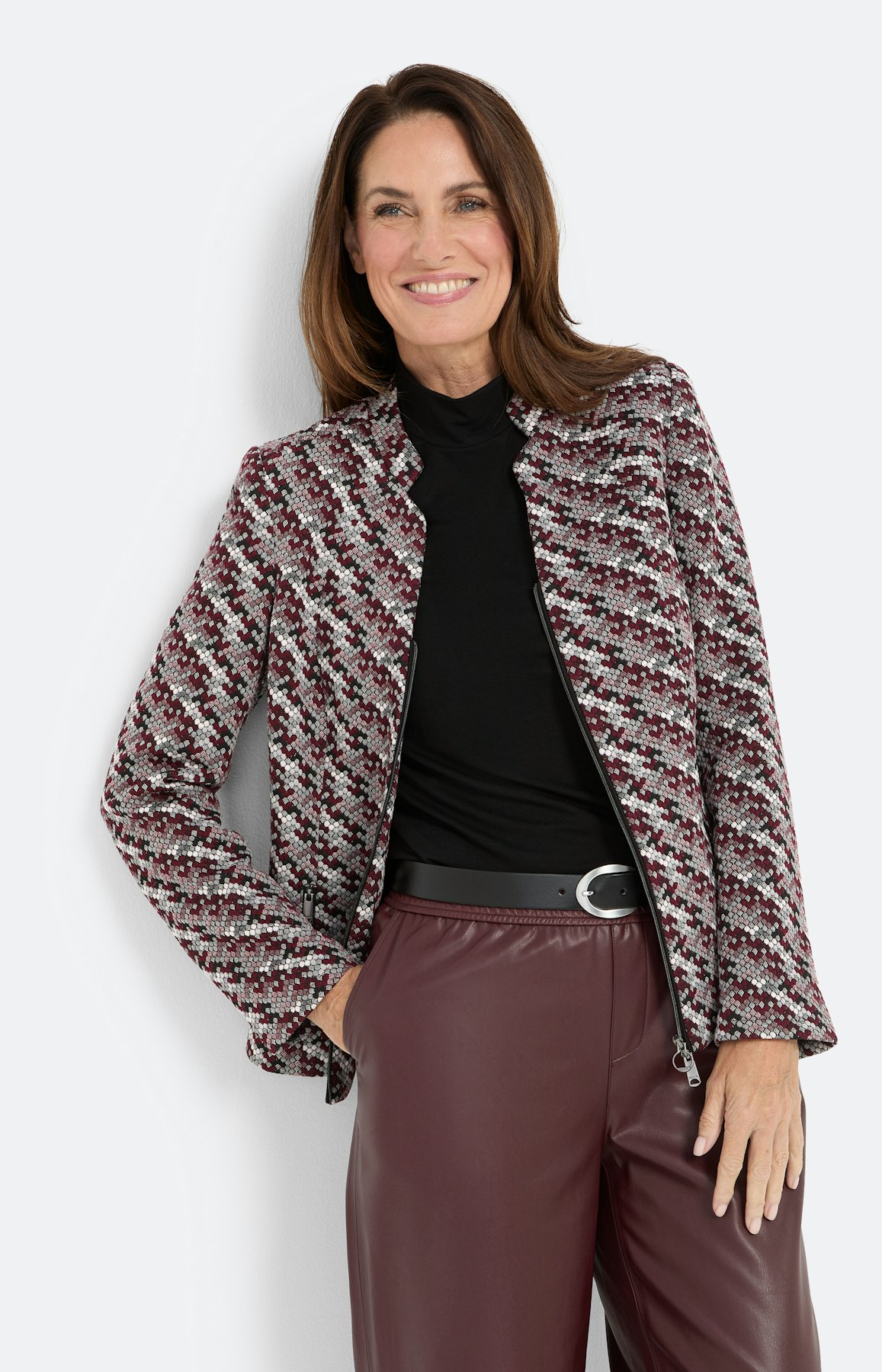 Strickblazer mit Reißverschluss, burgund