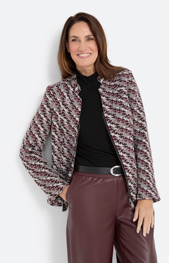 Strickblazer mit Reißverschluss, burgund