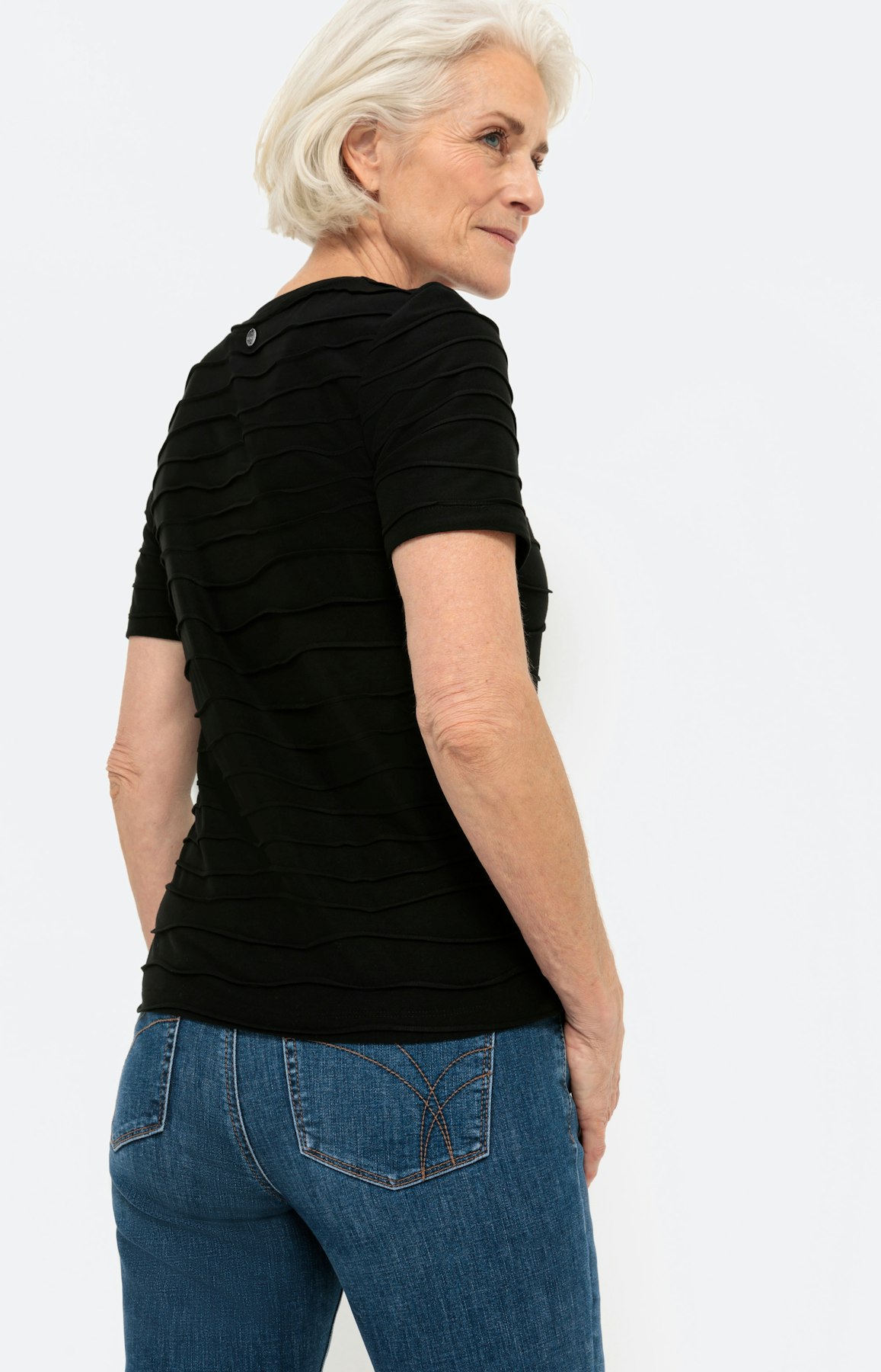 Basic T-shirt "wave" 1/2 mouw, zwart