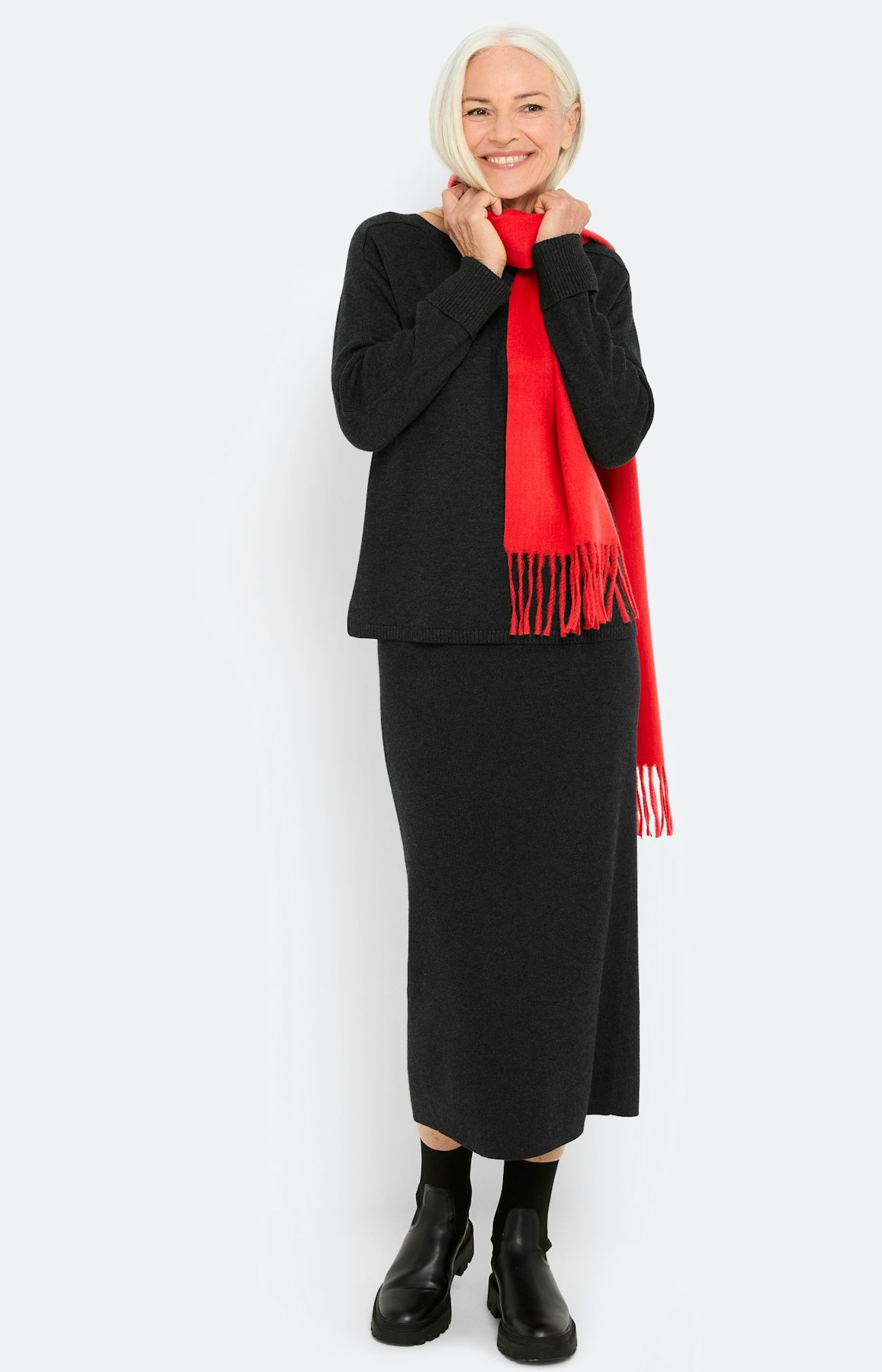 Gebreide rok met split, antraciet