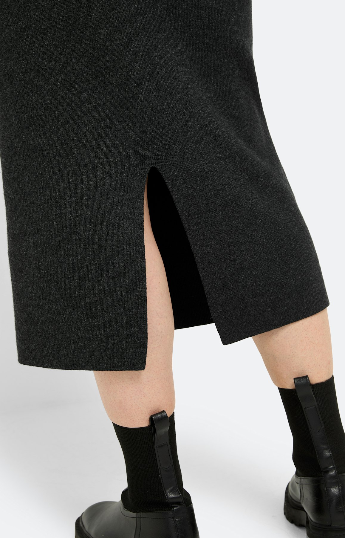 Gebreide rok met split, antraciet
