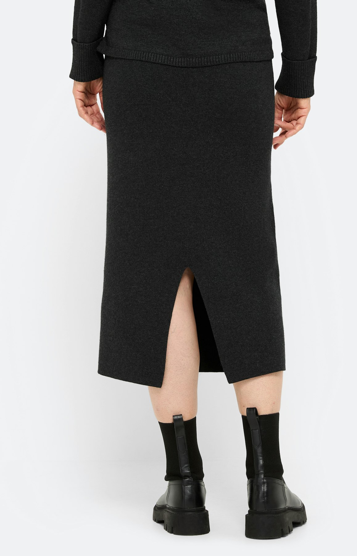Gebreide rok met split, antraciet