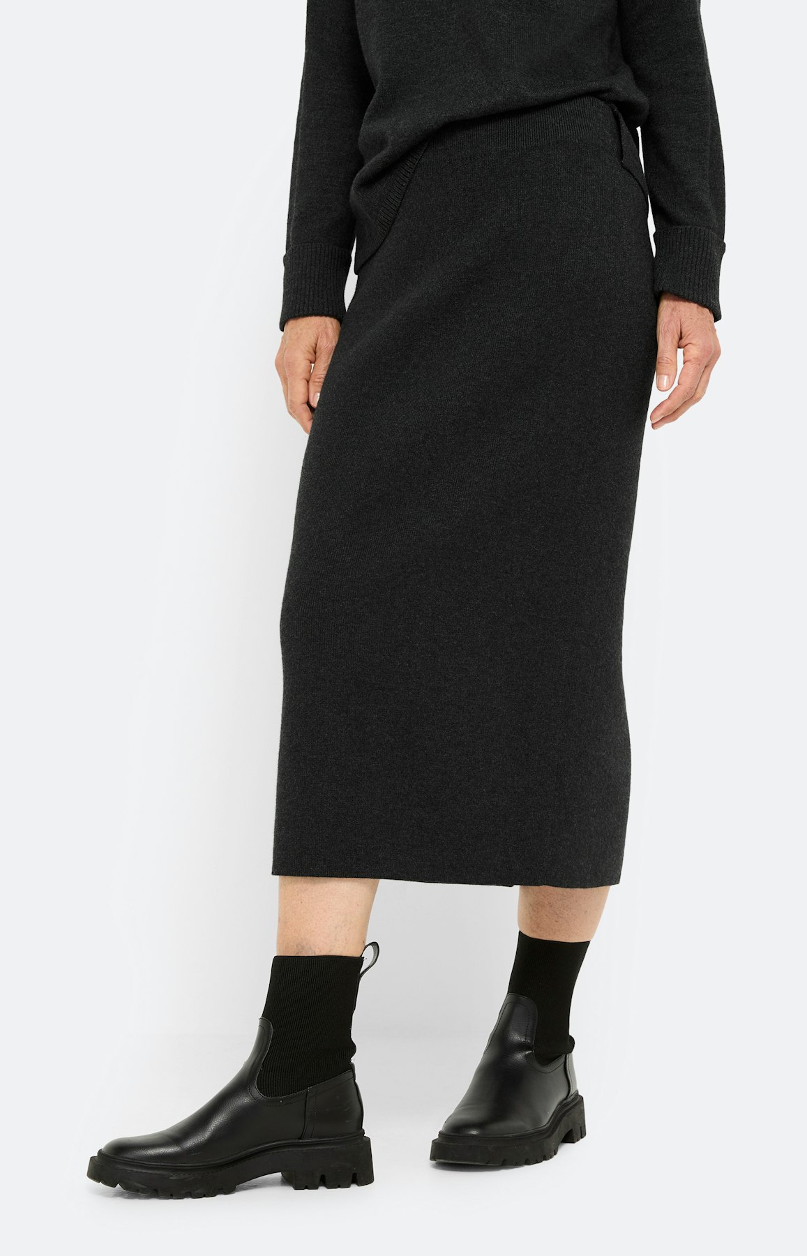 Gebreide rok met split, antraciet