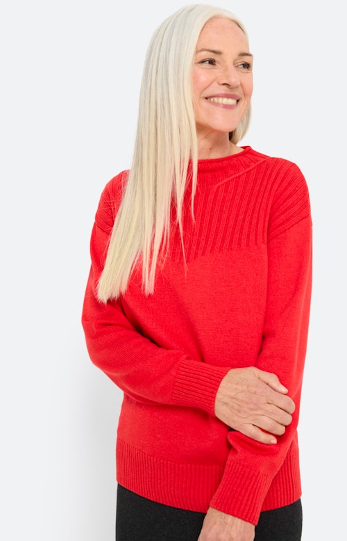 Trui met ribmotief, robijnrood