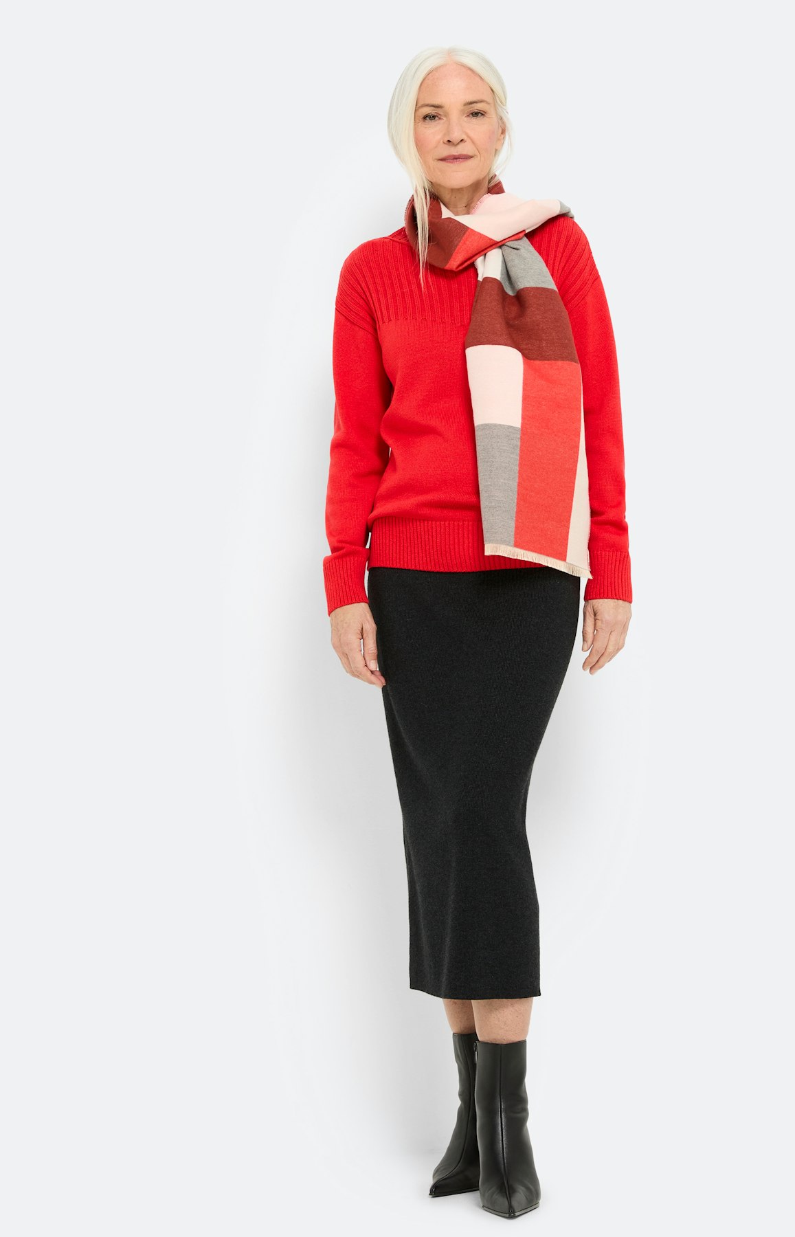 Trui met ribmotief, robijnrood