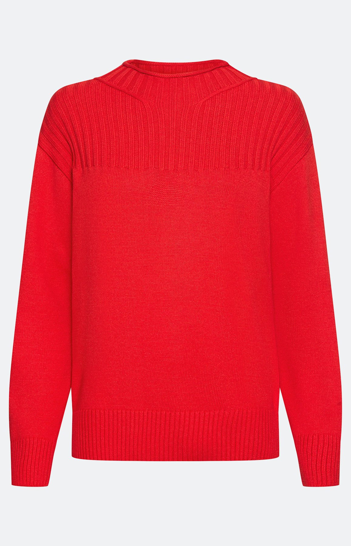 Trui met ribmotief, robijnrood