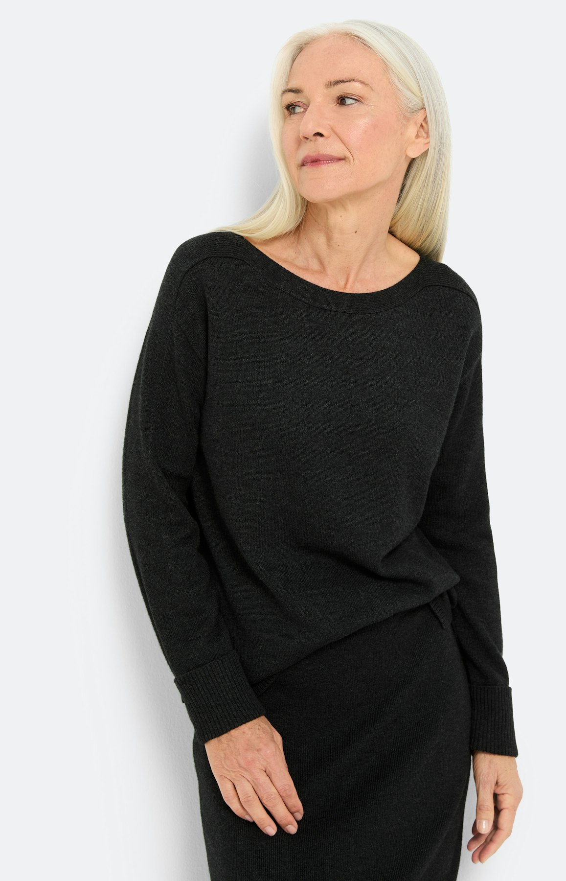 Trui met mouwomslag, antraciet