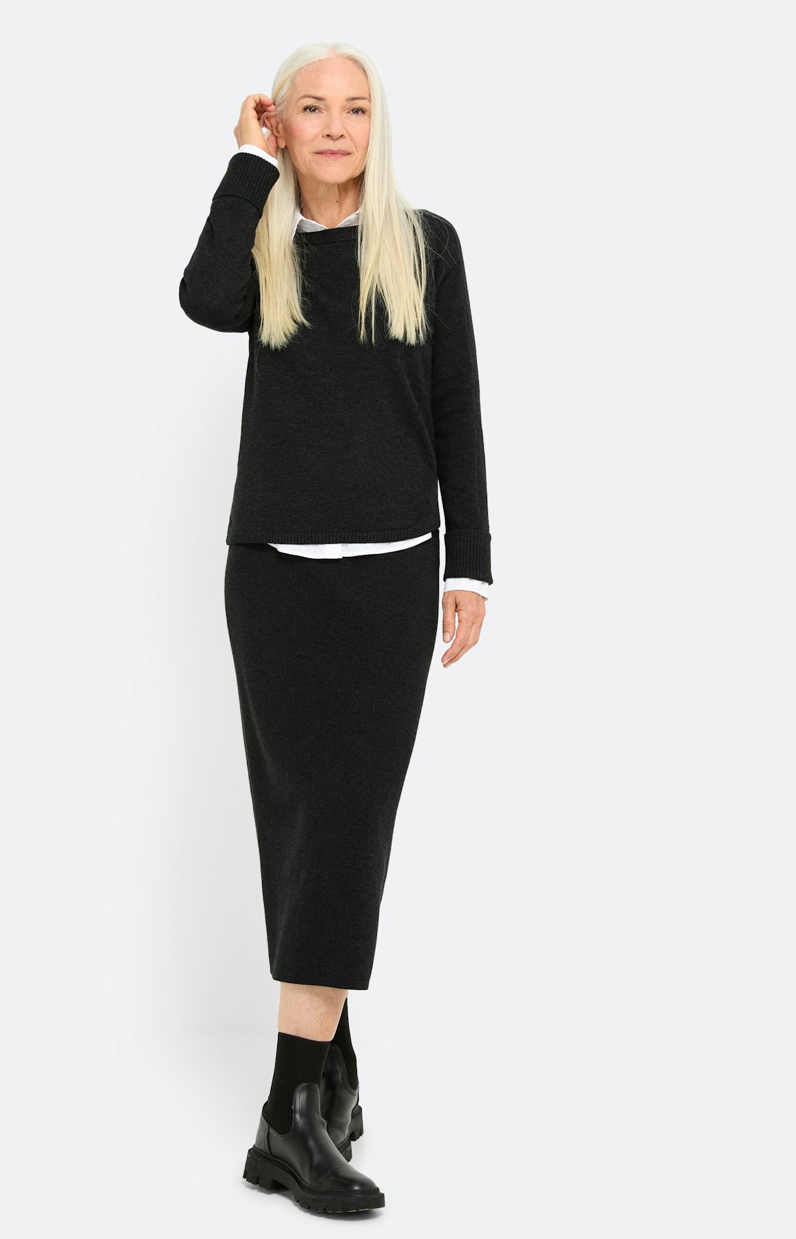 Trui met mouwomslag, antraciet