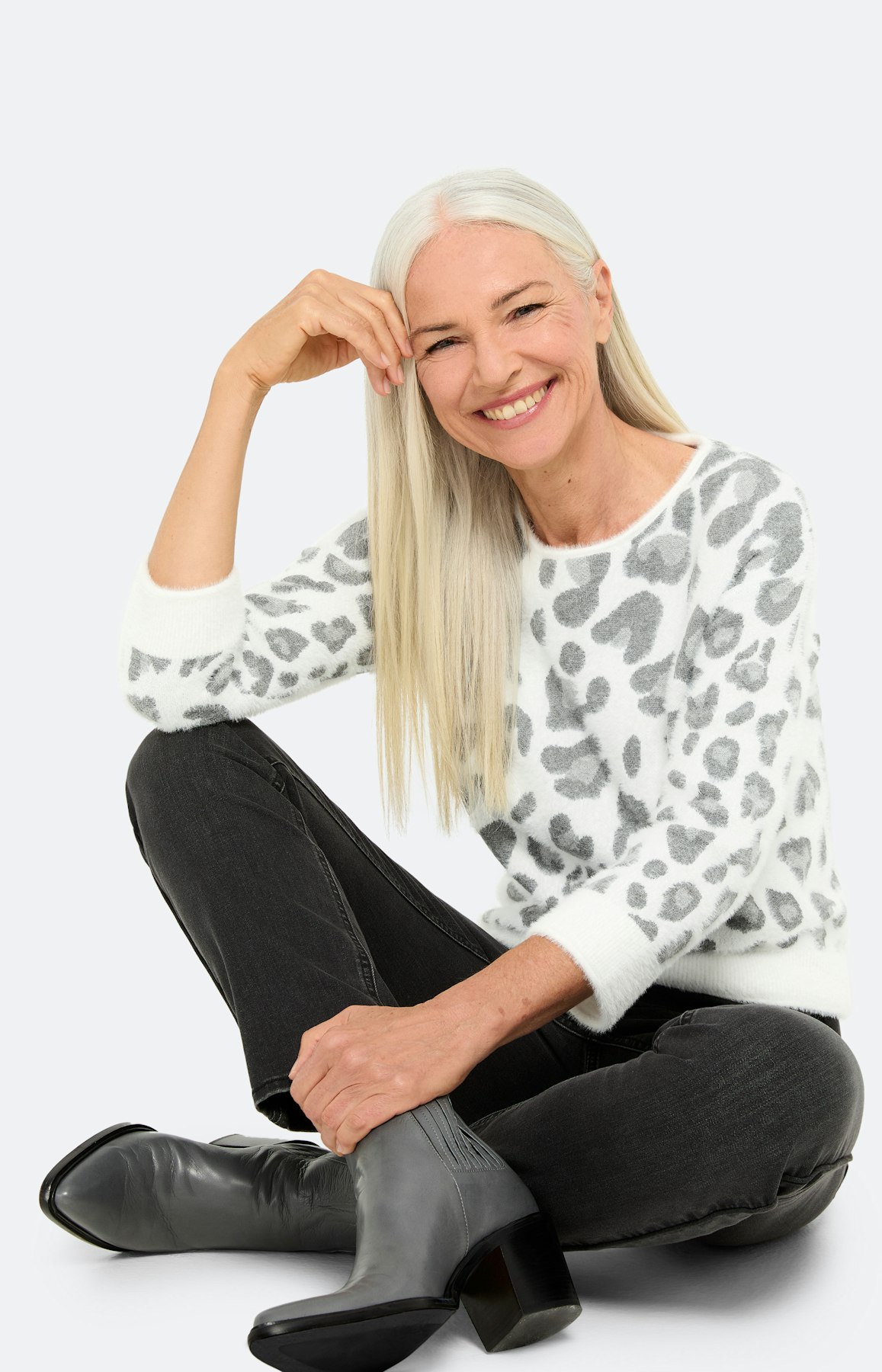 Trui met luipaardmotief, grijs