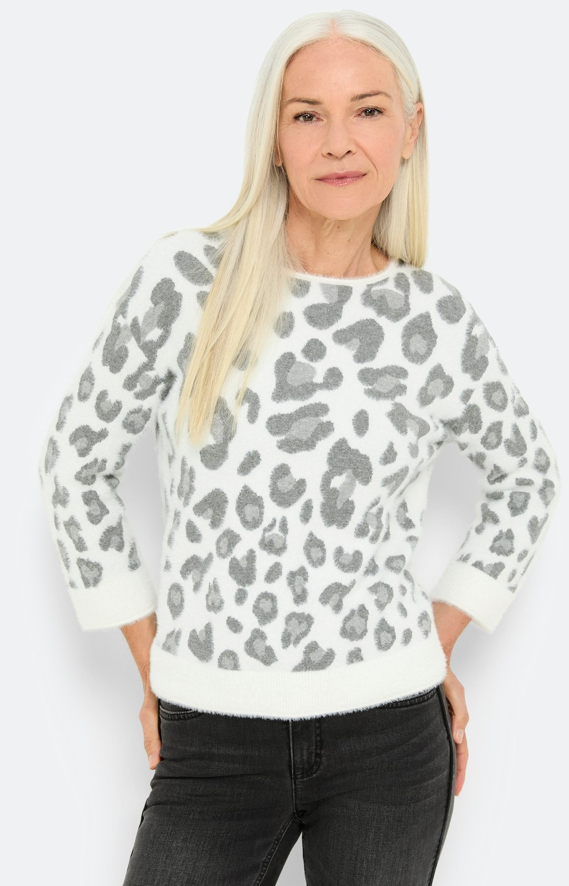 Trui met luipaardmotief, grijs