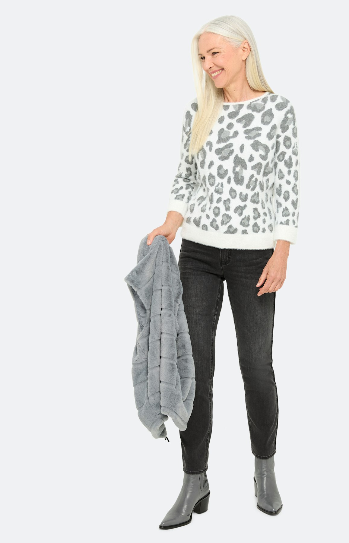 Trui met luipaardmotief, grijs