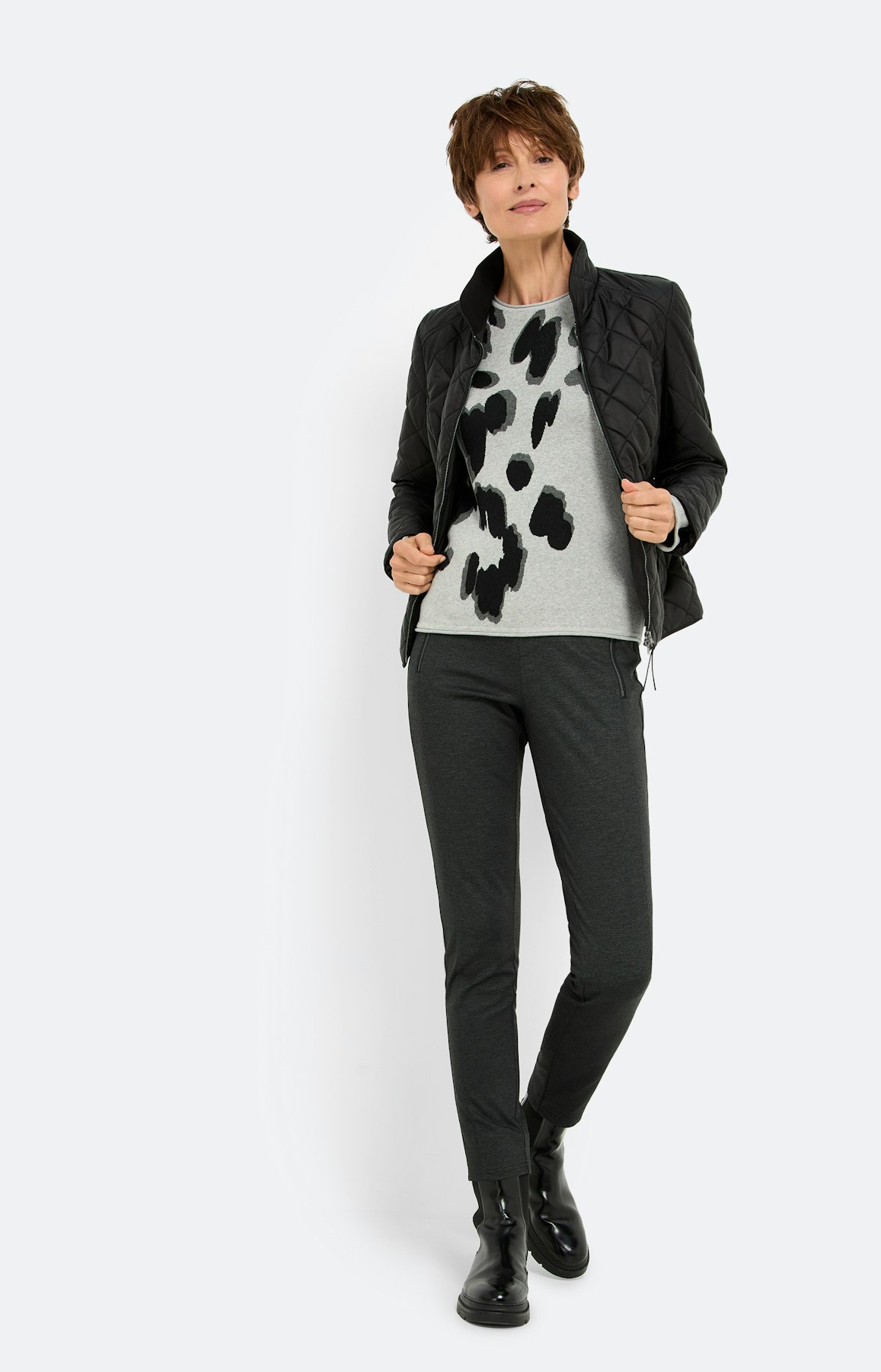 Trui met luipaard-design, grijs