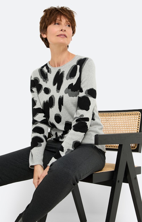 Trui met luipaard-design, grijs